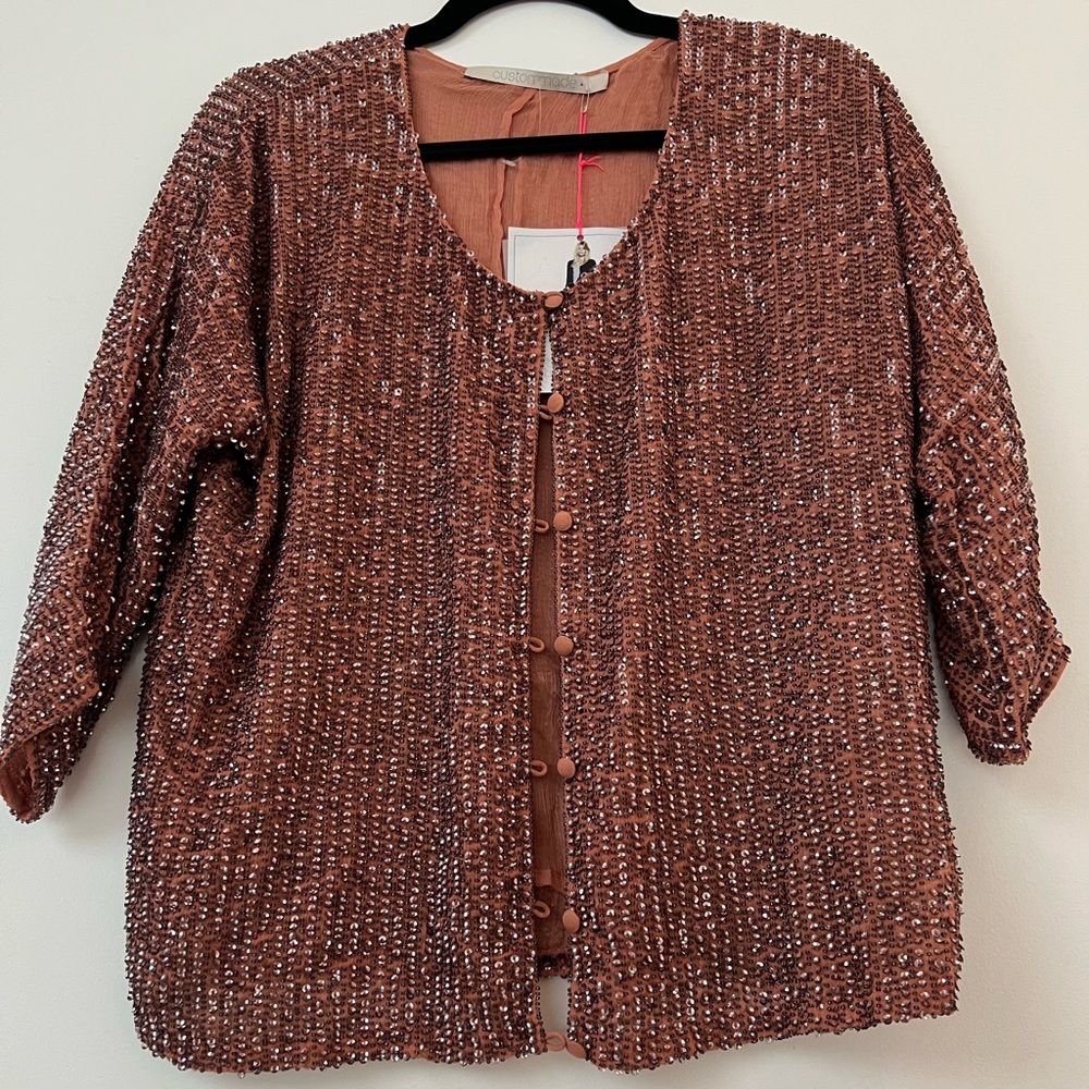 BNWT, Custom Made, stunning beaded cardigan in an nude/pink/hue.